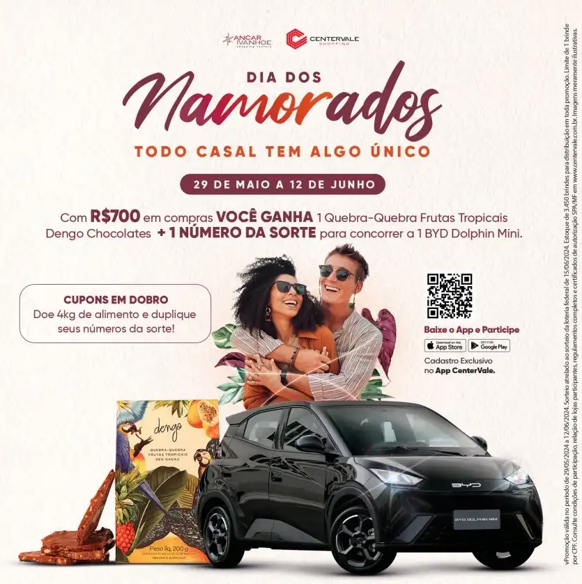 CenterVale Shopping vai sortear carro BYD em promoção do Dia dos Namorados