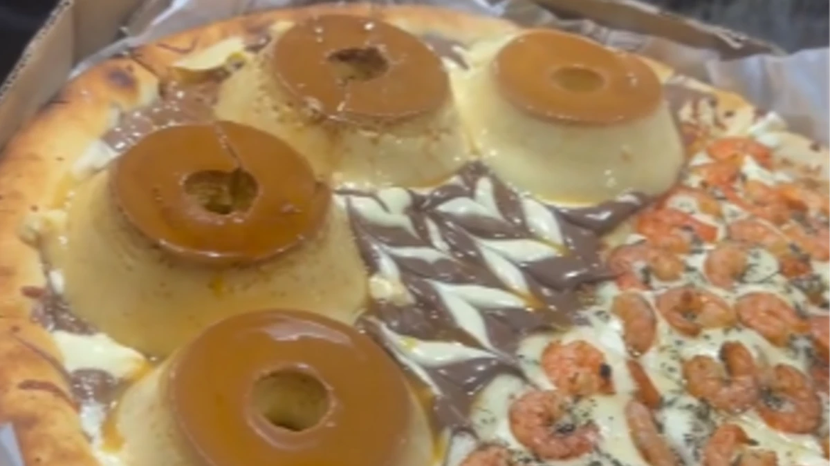 Pizza metade pudim e metade camarão viraliza na web
