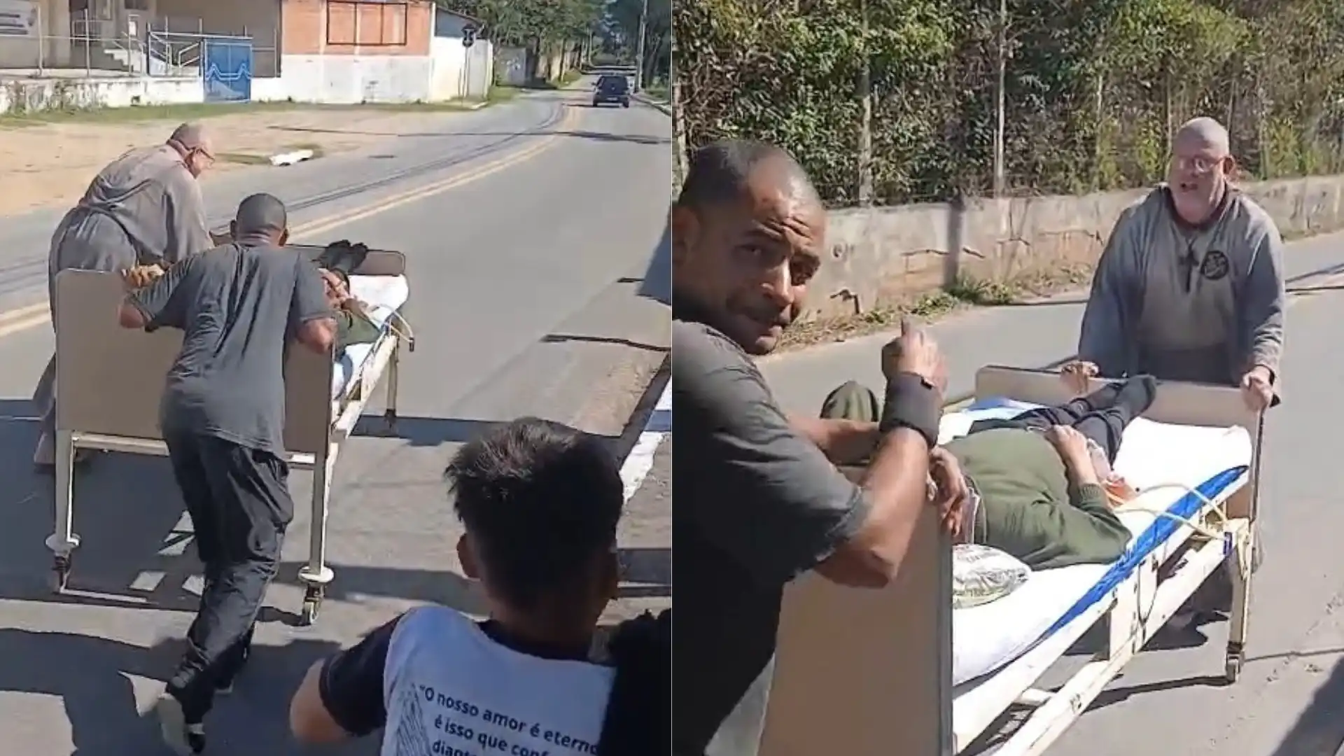 Paciente é levado em maca pelas ruas do Putim em São José dos Campos por falta de atendimento do Samu, diz denúncia