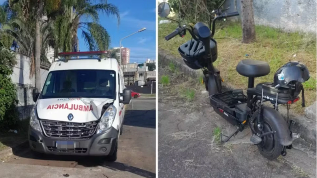 Mulher e criança ficam feridas após colisão entre ambulância e moto elétrica em São José