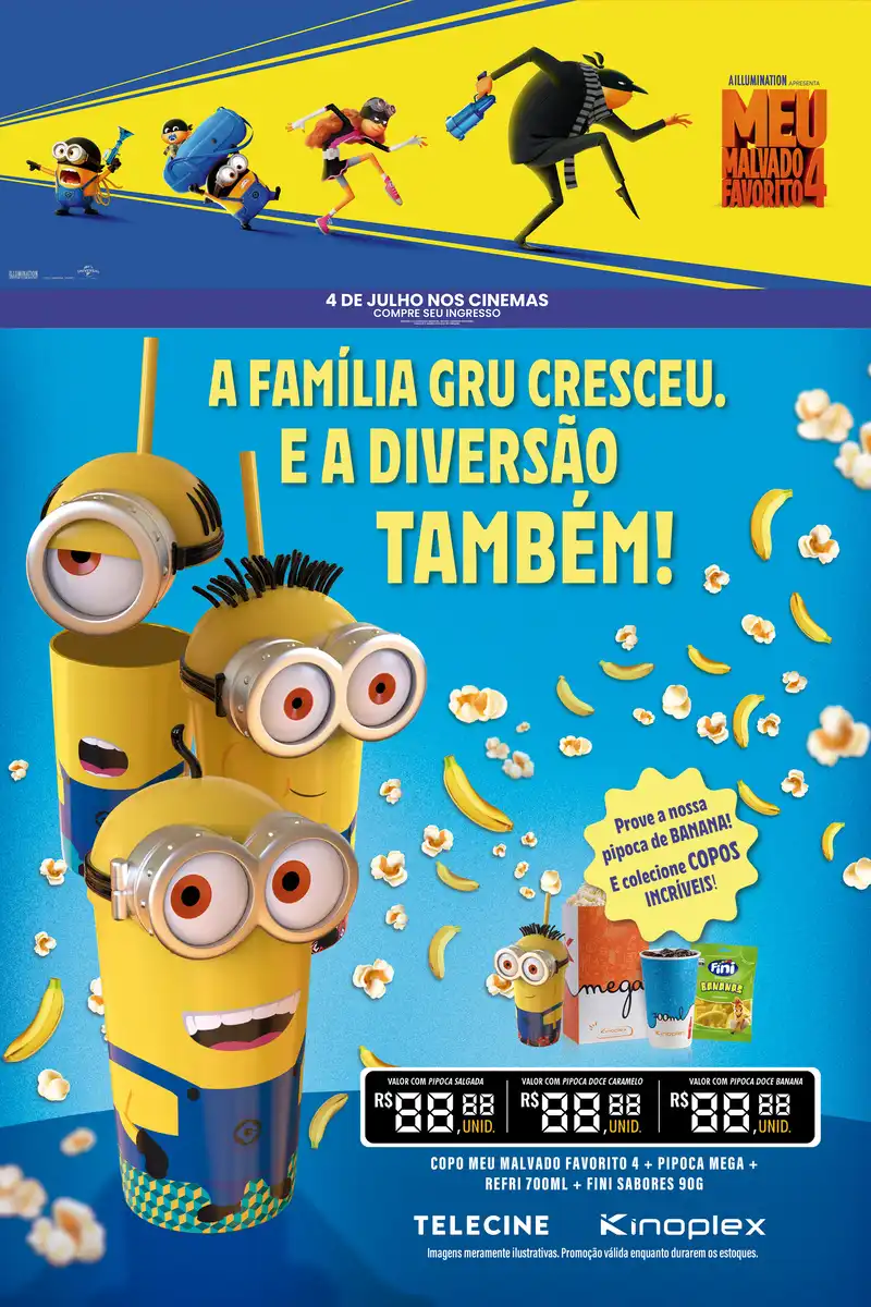 Kinoplex inicia venda antecipada de ingressos para ''Meu Malvado Favorito 4'' com promoção exclusiva na bomboniere