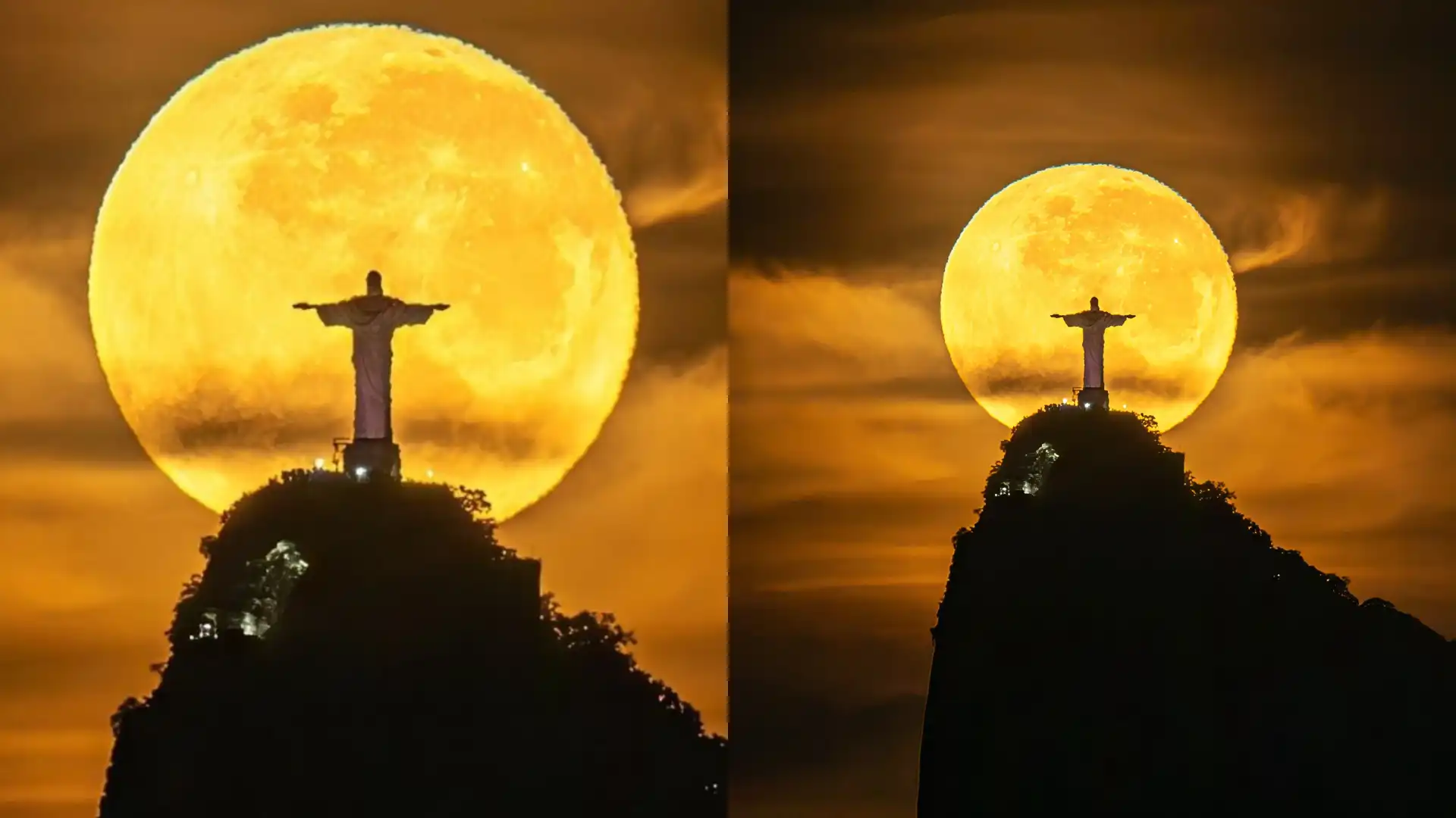 Lua surge atrás de Cristo Redentor em vídeo feito por drone