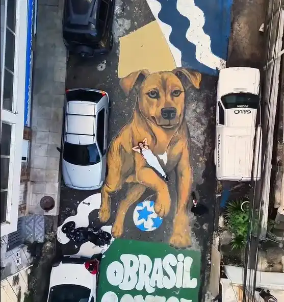 Vira-lata caramelo ganha mural em meio a artes da Copa do Mundo