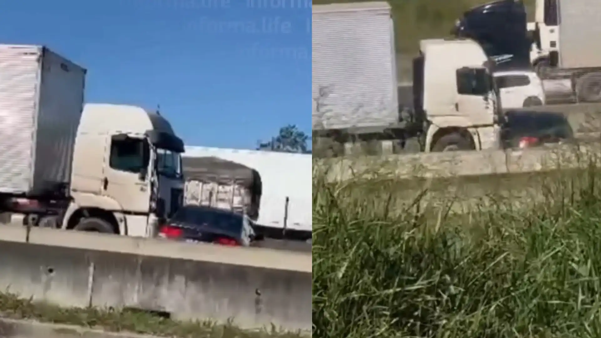 VÍDEO: Veja o momento que carreta arrasta carro na Via Dutra em São José dos Campos