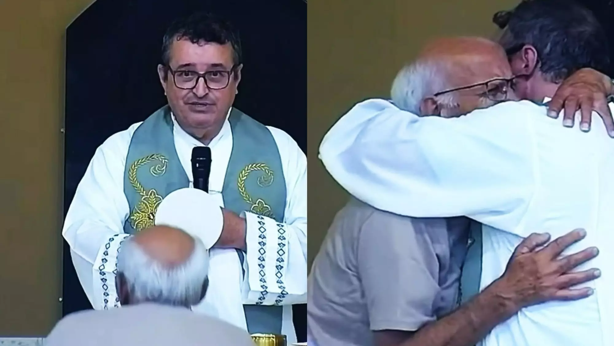 Avô comove fiéis ao buscar acolhimento no altar após perder o neto
