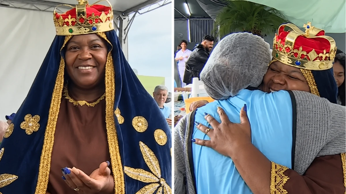 Assistente social se veste de padroeira e ajuda romeiros na Dutra