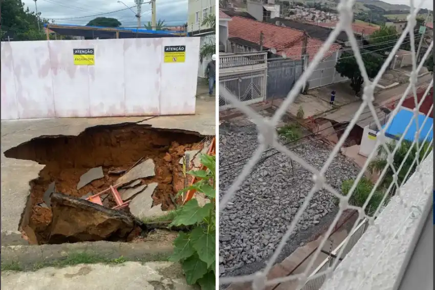 Cratera volta a se abrir durante obras e assusta moradores no Jardim Imperial